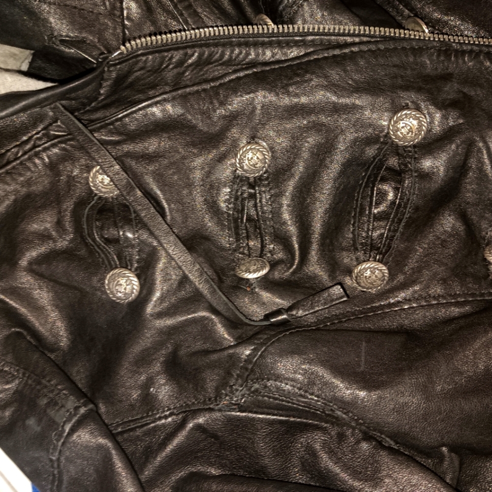 Used Black Real Leather Hoodie jacket(Boutique Central, Roma)Size Large